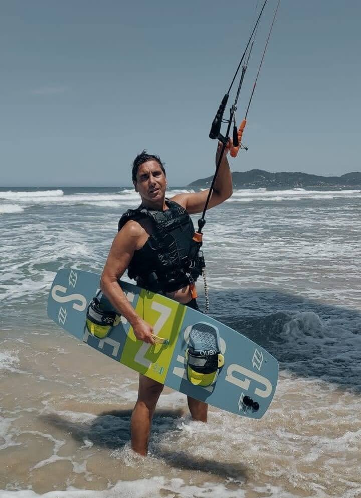 German practicing kitesurfing