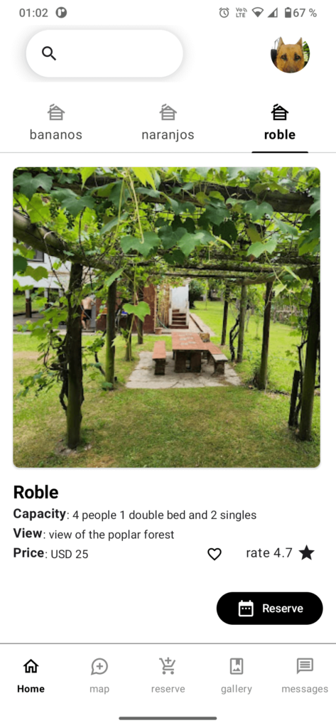 Screenshot of a cabin for rental 